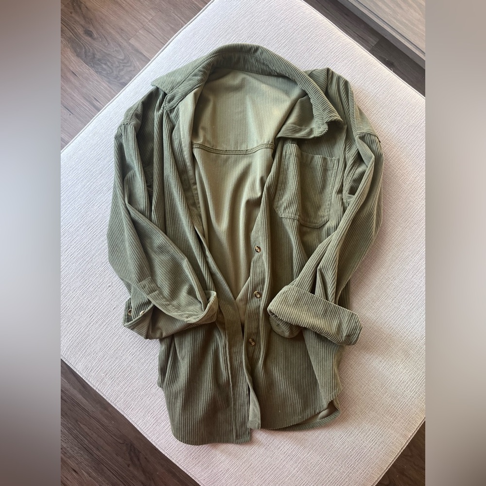 Green XL Corduroy Button Up Shirt